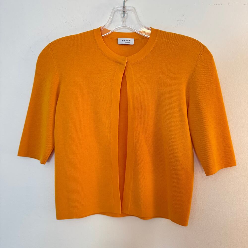 Akris Punto Cropped Wool Knit Orange Bolero Cardigan Sweater Size 6 Velma Snap